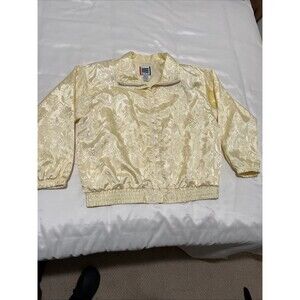 VTG 80s  Butter Yellow Floral Jacquard Windbreaker Jacket Size PL Div Rousso EVR